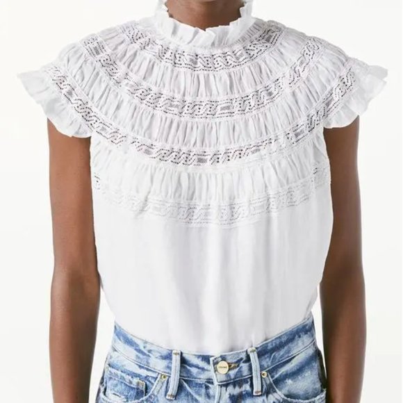 Frame Lace Inset Short Sleeve Blouse 